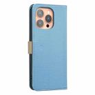 For iPhone 16 Pro Splicing Color Hollow Flower Pattern RFID Leather Phone Case(Baby Blue) - 3