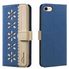 For iPhone 6 / 7 / 8 Splicing Color Hollow Flower Pattern RFID Leather Phone Case(Dark Blue) - 1