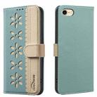 For iPhone 6 / 7 / 8 Splicing Color Hollow Flower Pattern RFID Leather Phone Case(Green) - 1