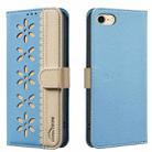For iPhone 6 / 7 / 8 Splicing Color Hollow Flower Pattern RFID Leather Phone Case(Baby Blue) - 1