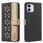 For iPhone 11 Splicing Color Hollow Flower Pattern RFID Leather Phone Case(Black) - 1
