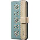 For iPhone 12 / 12 Pro Splicing Color Hollow Flower Pattern RFID Leather Phone Case(Green) - 2