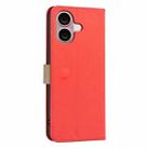 For iPhone 16 Plus Splicing Color Hollow Flower Pattern RFID Leather Phone Case(Red) - 3