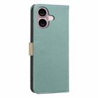For iPhone 16 Plus Splicing Color Hollow Flower Pattern RFID Leather Phone Case(Green) - 3