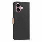 For iPhone 16 Splicing Color Hollow Flower Pattern RFID Leather Phone Case(Black) - 3