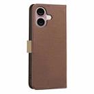 For iPhone 16 Splicing Color Hollow Flower Pattern RFID Leather Phone Case(Brown) - 3