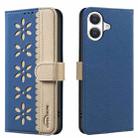 For iPhone 17 Splicing Color Hollow Flower Pattern RFID Leather Phone Case(Dark Blue) - 1