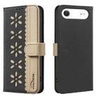 For iPhone 17 Air Splicing Color Hollow Flower Pattern RFID Leather Phone Case(Black) - 1
