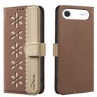 For iPhone 17 Air Splicing Color Hollow Flower Pattern RFID Leather Phone Case(Brown) - 1