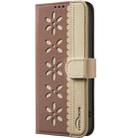 For iPhone 17 Pro Max Splicing Color Hollow Flower Pattern RFID Leather Phone Case(Brown) - 2