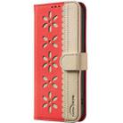 For iPhone 17 Pro Max Splicing Color Hollow Flower Pattern RFID Leather Phone Case(Red) - 2