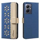 For vivo Y78 5G / Y36 Splicing Color Hollow Flower Pattern RFID Leather Phone Case(Dark Blue) - 1