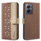 For vivo Y78 5G / Y36 Splicing Color Hollow Flower Pattern RFID Leather Phone Case(Brown) - 1