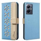For vivo Y78 5G / Y36 Splicing Color Hollow Flower Pattern RFID Leather Phone Case(Baby Blue) - 1