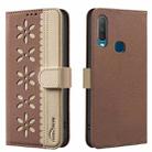 For vivo Y17 / Y11 / Y15 / Y12 Splicing Color Hollow Flower Pattern RFID Leather Phone Case(Brown) - 1