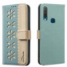 For vivo Y17 / Y11 / Y15 / Y12 Splicing Color Hollow Flower Pattern RFID Leather Phone Case(Green) - 1