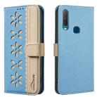 For vivo Y17 / Y11 / Y15 / Y12 Splicing Color Hollow Flower Pattern RFID Leather Phone Case(Baby Blue) - 1