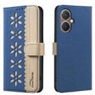 For vivo Y27 4G Splicing Color Hollow Flower Pattern RFID Leather Phone Case(Dark Blue) - 1