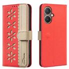 For vivo Y27 4G Splicing Color Hollow Flower Pattern RFID Leather Phone Case(Red) - 1