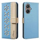 For vivo Y27 4G Splicing Color Hollow Flower Pattern RFID Leather Phone Case(Baby Blue) - 1