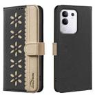 For vivo Y29 4G Splicing Color Hollow Flower Pattern RFID Leather Phone Case(Black) - 1