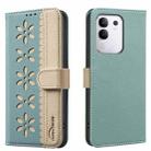 For vivo Y29 4G Splicing Color Hollow Flower Pattern RFID Leather Phone Case(Green) - 1