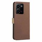 For vivo Y35 4G / Y22S Splicing Color Hollow Flower Pattern RFID Leather Phone Case(Brown) - 3