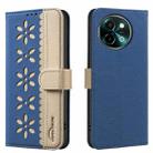 For vivo Y38 5G / Y200i 5G Splicing Color Hollow Flower Pattern RFID Leather Phone Case(Dark Blue) - 1