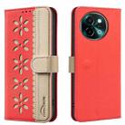 For vivo Y38 5G / Y200i 5G Splicing Color Hollow Flower Pattern RFID Leather Phone Case(Red) - 1