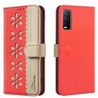 For vivo Y20 Splicing Color Hollow Flower Pattern RFID Leather Phone Case(Red) - 1