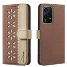 For Honor 200 Lite Splicing Color Hollow Flower Pattern RFID Leather Phone Case(Brown) - 1