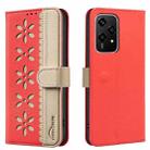 For Honor 200 Lite Splicing Color Hollow Flower Pattern RFID Leather Phone Case(Red) - 1