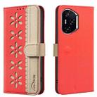For Honor 300 Pro 5G / 300 Ultra 5G Splicing Color Hollow Flower Pattern RFID Leather Phone Case(Red) - 1