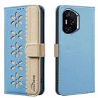 For Honor 300 Pro 5G / 300 Ultra 5G Splicing Color Hollow Flower Pattern RFID Leather Phone Case(Baby Blue) - 1
