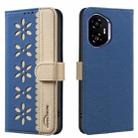 For Honor 300 Splicing Color Hollow Flower Pattern RFID Leather Phone Case(Dark Blue) - 1