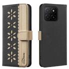 For Honor X5B Splicing Color Hollow Flower Pattern RFID Leather Phone Case(Black) - 1