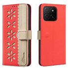 For Honor X5B Splicing Color Hollow Flower Pattern RFID Leather Phone Case(Red) - 1