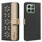 For Honor X6B Splicing Color Hollow Flower Pattern RFID Leather Phone Case(Black) - 1