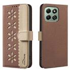 For Honor X6B Splicing Color Hollow Flower Pattern RFID Leather Phone Case(Brown) - 1