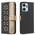 For Honor X7A Splicing Color Hollow Flower Pattern RFID Leather Phone Case(Black) - 1