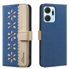 For Honor X7A Splicing Color Hollow Flower Pattern RFID Leather Phone Case(Dark Blue) - 1