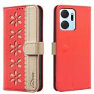 For Honor X7A Splicing Color Hollow Flower Pattern RFID Leather Phone Case(Red) - 1