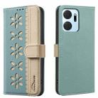 For Honor X7A Splicing Color Hollow Flower Pattern RFID Leather Phone Case(Green) - 1