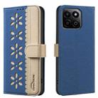 For Honor X7C / 200 Smart 5G Splicing Color Hollow Flower Pattern RFID Leather Phone Case(Dark Blue) - 1