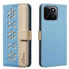 For Honor X7C / 200 Smart 5G Splicing Color Hollow Flower Pattern RFID Leather Phone Case(Baby Blue) - 1