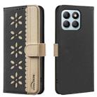 For Honor X8B Splicing Color Hollow Flower Pattern RFID Leather Phone Case(Black) - 1