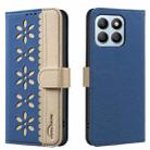 For Honor X8B Splicing Color Hollow Flower Pattern RFID Leather Phone Case(Dark Blue) - 1