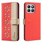 For Honor X8B Splicing Color Hollow Flower Pattern RFID Leather Phone Case(Red) - 1