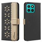 For Honor X8C Splicing Color Hollow Flower Pattern RFID Leather Phone Case(Black) - 1