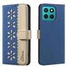 For Honor X8C Splicing Color Hollow Flower Pattern RFID Leather Phone Case(Dark Blue) - 1